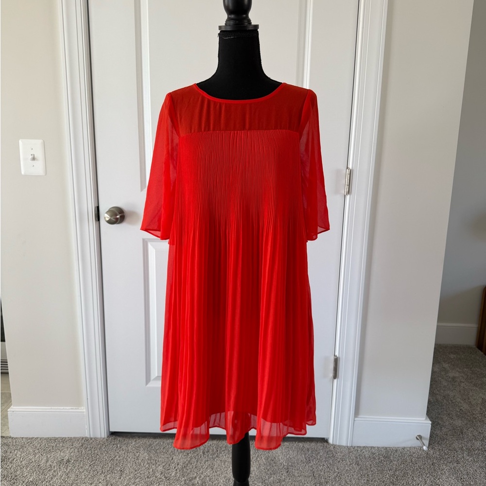 Anthropologie red pleated swing dress